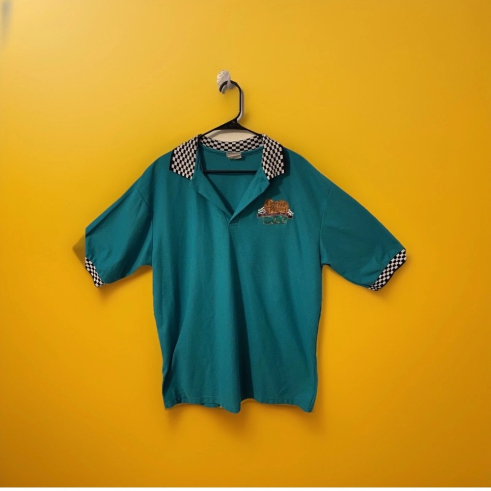 Vintage nascar Cracker Barrel 500 Teal Checkered Men's polo xl